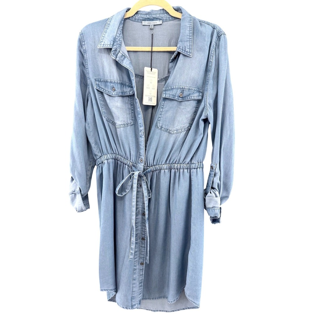 NWT 100% Tencel Love Tree Denim Shirt Dress Medium Light Blue Cowgirl Chic